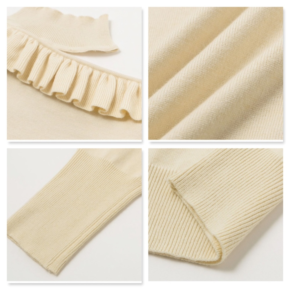 Shoulder Cut Out Ruffle Knit High Neck Pink Top - Picture 7 of 8